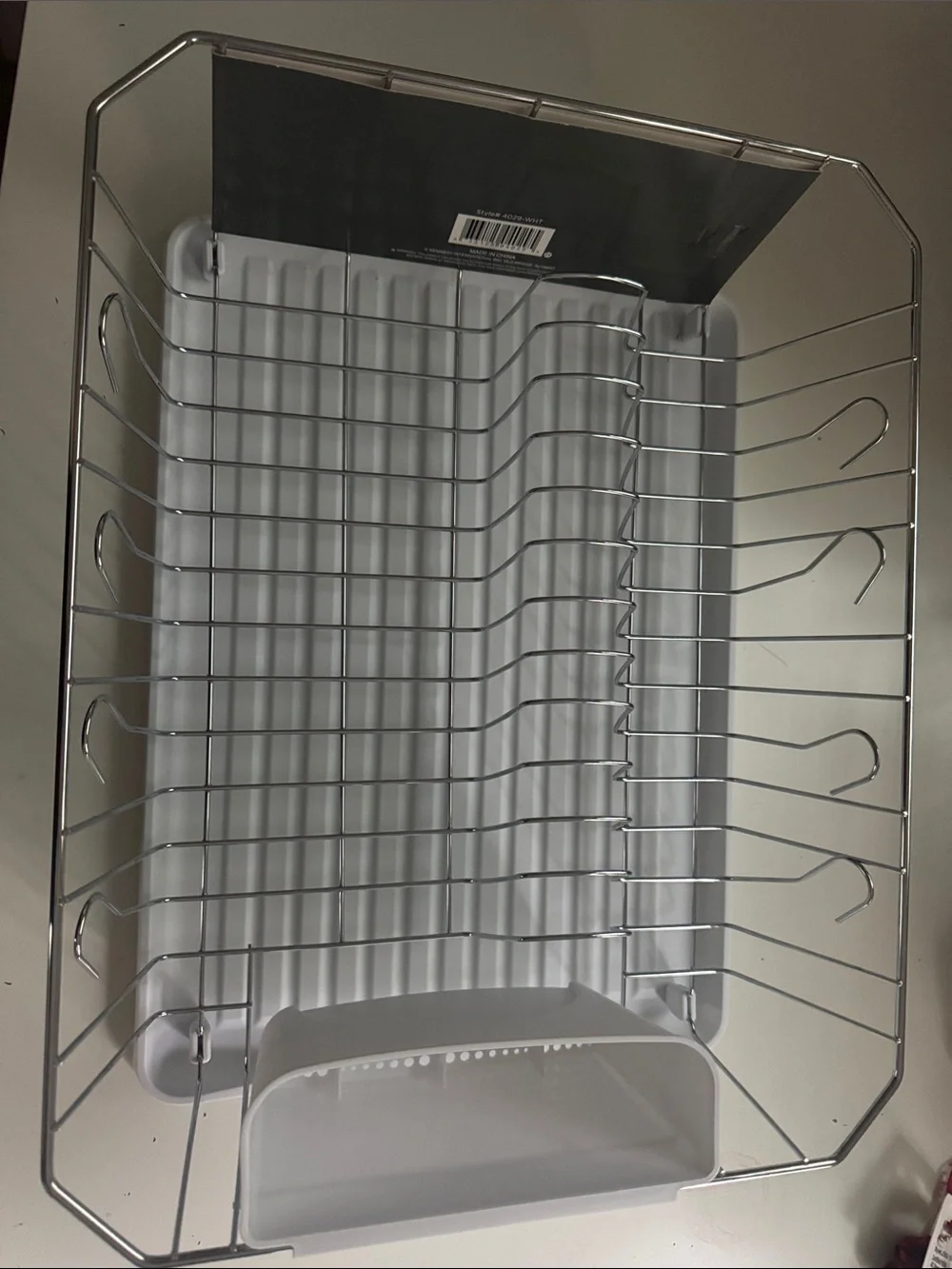 Chrome and White Dish Drying Rack with Cutlery Holder